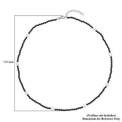Thai Black Spinel, Freshwater Pearl Necklace (18-20 Inches) in Stainless Steel 63.00 ctw , Tarnish-Free, Waterproof, Sweat Proof Jewelry