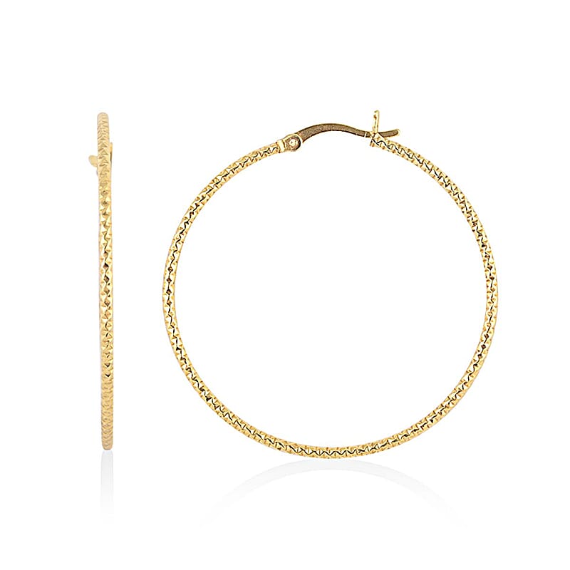 14K Yellow Gold Over Sterling Silver 1.4mm Hoop Earrings 2 Grams