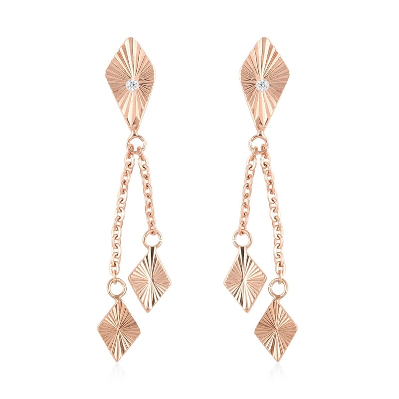 White Zircon Dangle Earrings in 14K RG Over Sterling Silver 1.90 Grams