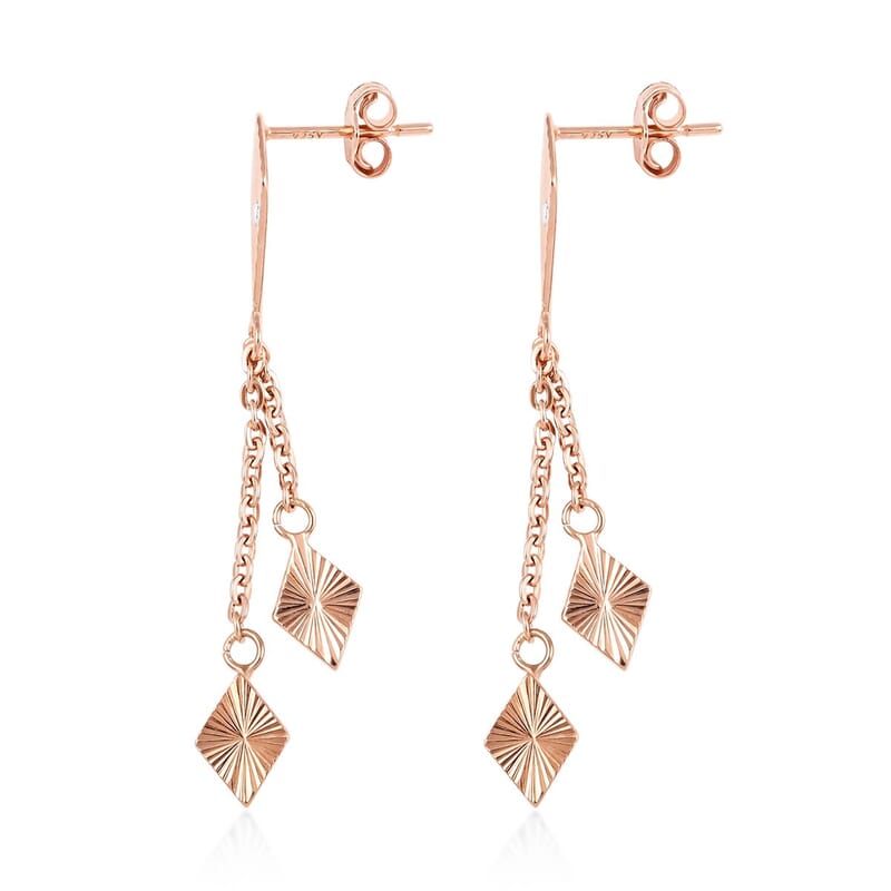 White Zircon Dangle Earrings in 14K RG Over Sterling Silver 1.90 Grams