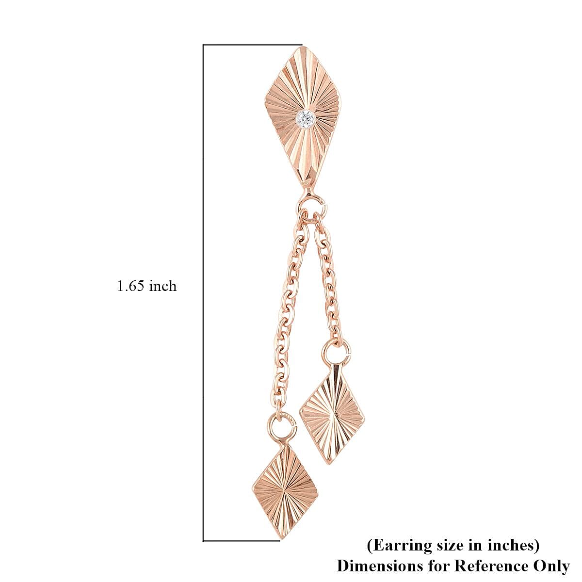 White Zircon Dangle Earrings in 14K RG Over Sterling Silver 1.90 Grams