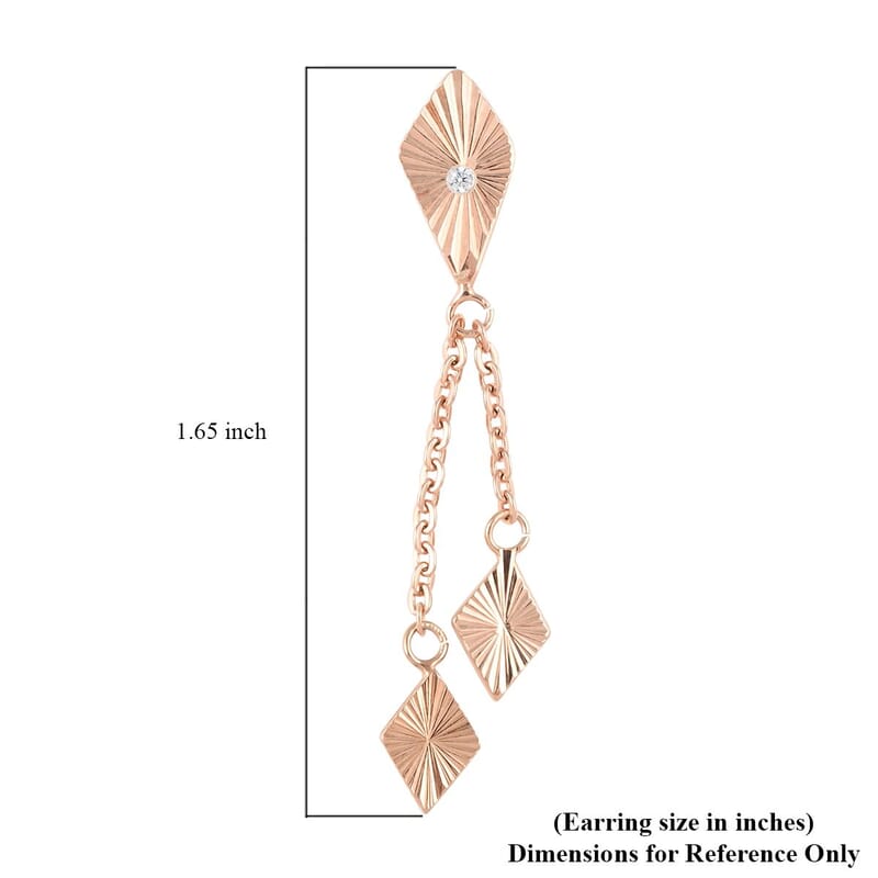 White Zircon Dangle Earrings in 14K RG Over Sterling Silver 1.90 Grams