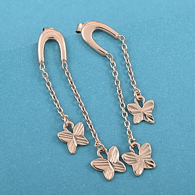 14K Rose Gold Over Sterling Silver Butterfly Dangle Earrings 1.90 Grams