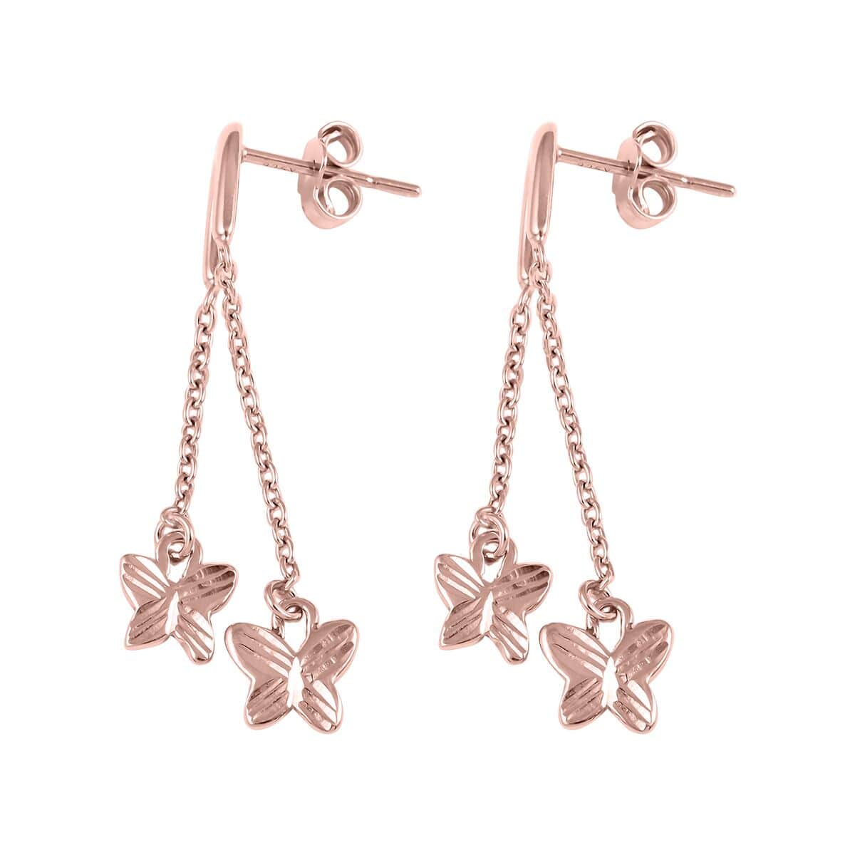 14K Rose Gold Over Sterling Silver Butterfly Dangle Earrings 1.90 Grams image number 3