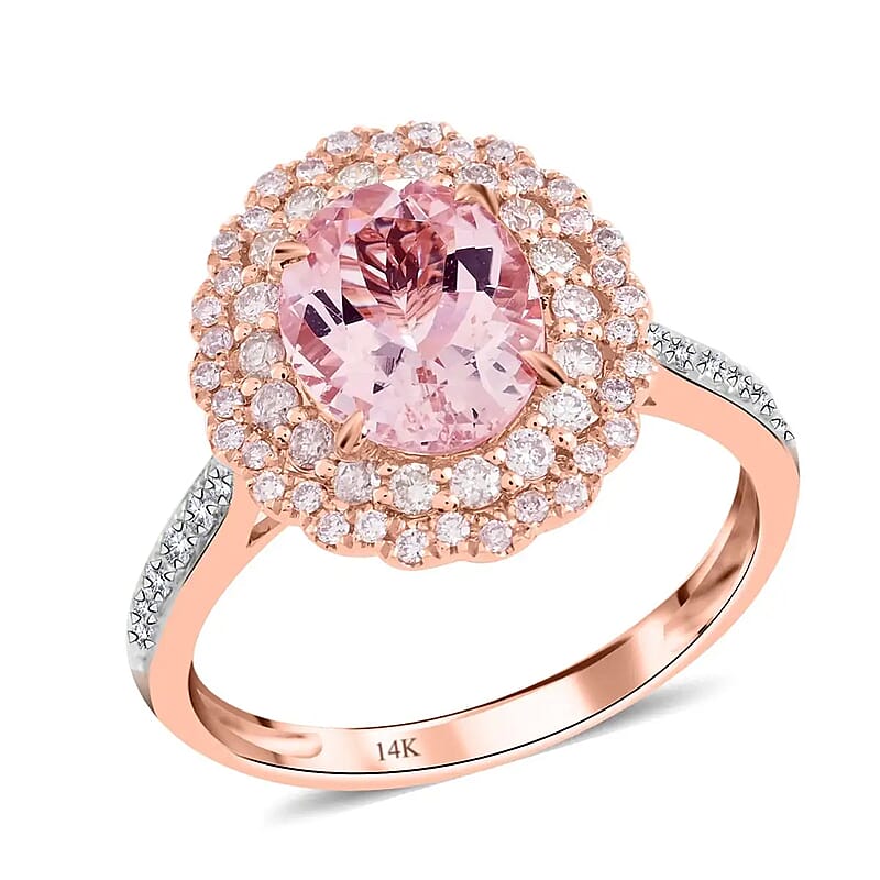 Ankur Treasure Chest Modani Marropino Morganite Ring, 14K Rose Gold Ring, Diamond Floral Halo Ring, Natural Pink And White Diamond Accent Ring, Promise Rings, Promise Rings 1.95 ctw (Size 10)