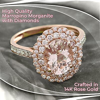 Ankur Treasure Chest Modani Marropino Morganite Ring, 14K Rose Gold Ring, Diamond Floral Halo Ring, Natural Pink And White Diamond Accent Ring, Promise Rings, Promise Rings 1.95 ctw (Size 10)