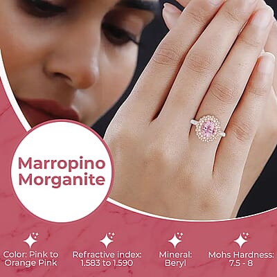 Ankur Treasure Chest Modani Marropino Morganite Ring, 14K Rose Gold Ring, Diamond Floral Halo Ring, Natural Pink And White Diamond Accent Ring, Promise Rings, Promise Rings 1.95 ctw (Size 10)