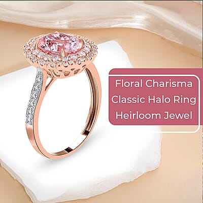 Ankur Treasure Chest Modani Marropino Morganite Ring, 14K Rose Gold Ring, Diamond Floral Halo Ring, Natural Pink And White Diamond Accent Ring, Promise Rings, Promise Rings 1.95 ctw (Size 10)
