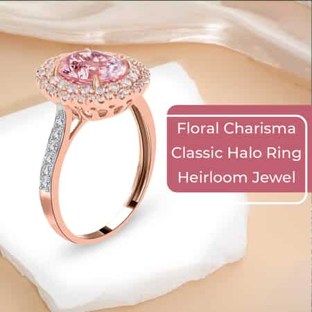 Ankur Treasure Chest Modani Marropino Morganite Ring, 14K Rose Gold Ring, Diamond Floral Halo Ring, Natural Pink And White Diamond Accent Ring, Promise Rings, Promise Rings 1.95 ctw (Size 10) image number 3
