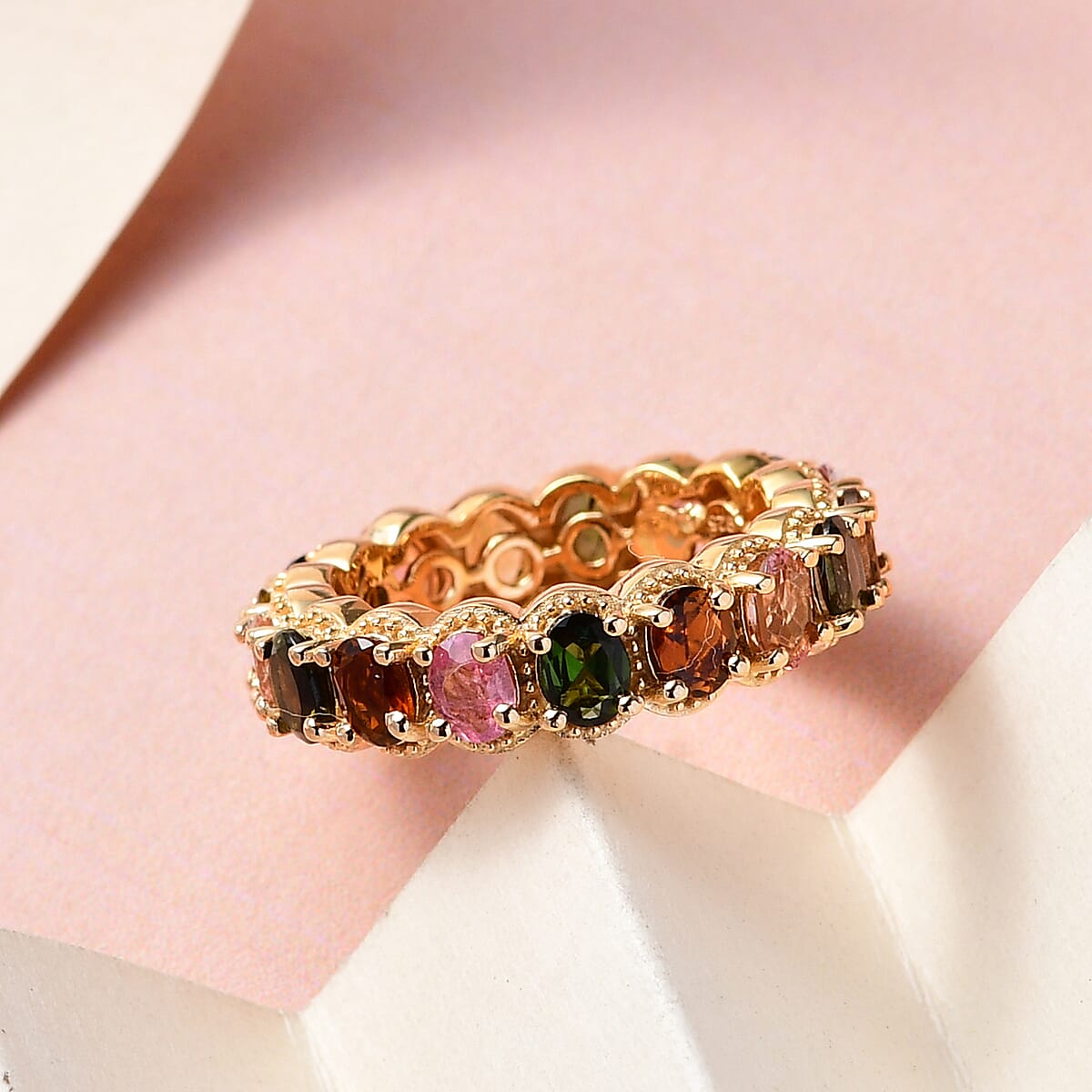Multi-Tourmaline Eternity Band Ring in Vermeil Yellow Gold Over Sterling Silver (Size 10.0) 2.90 ctw image number 1