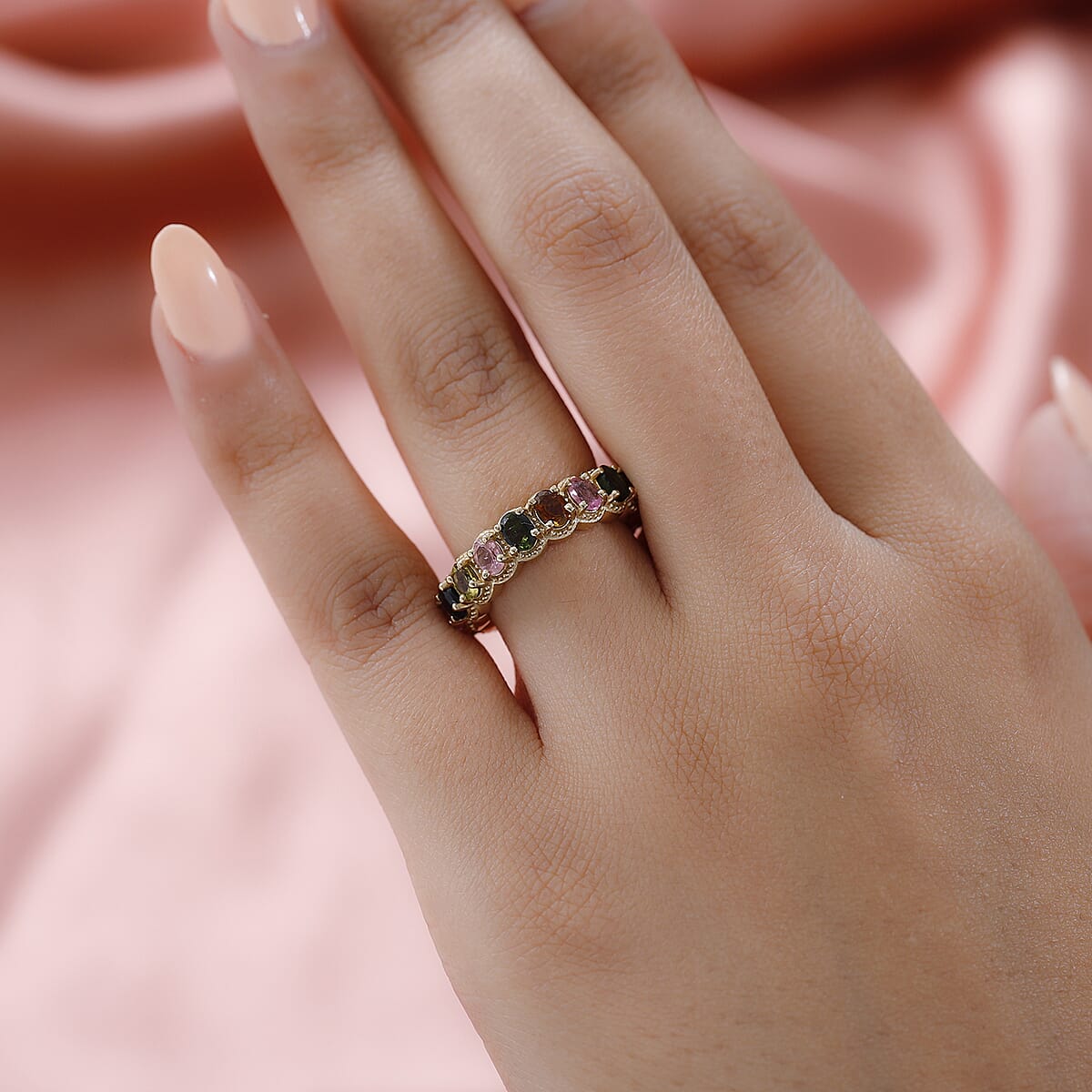 Multi-Tourmaline Eternity Band Ring in Vermeil Yellow Gold Over Sterling Silver (Size 10.0) 2.90 ctw image number 2