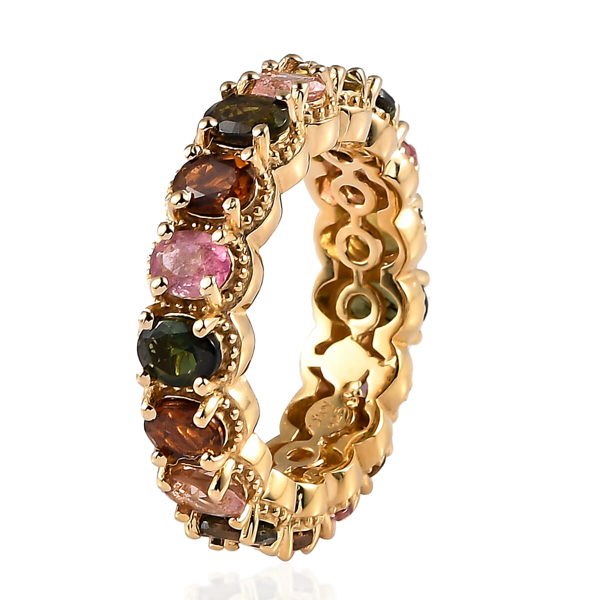 Multi-Tourmaline Eternity Band Ring in Vermeil Yellow Gold Over Sterling Silver (Size 10.0) 2.90 ctw image number 3