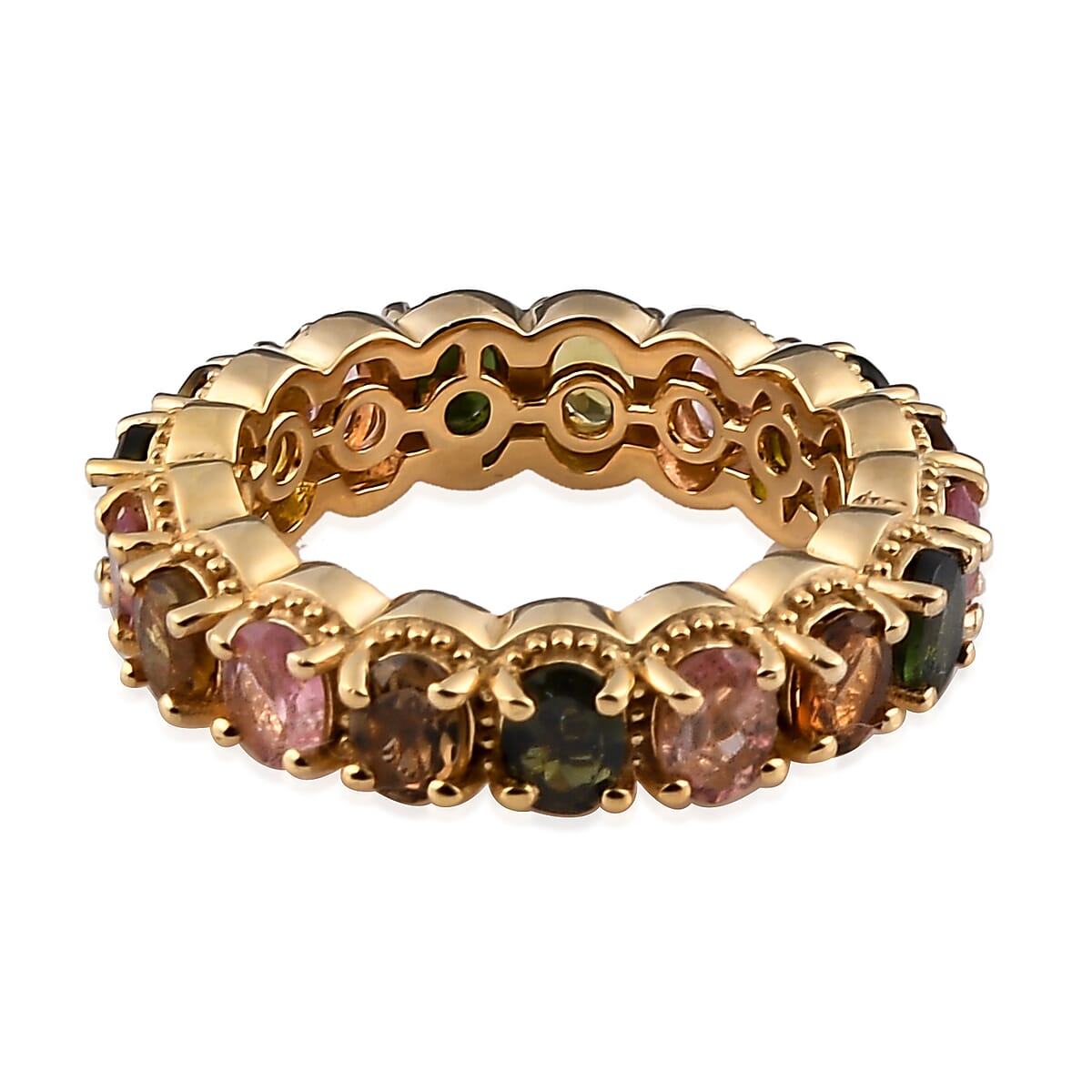 Multi-Tourmaline Eternity Band Ring in Vermeil Yellow Gold Over Sterling Silver (Size 10.0) 2.90 ctw image number 4