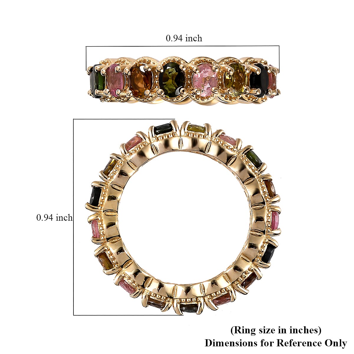 Multi-Tourmaline Eternity Band Ring in Vermeil Yellow Gold Over Sterling Silver (Size 10.0) 2.90 ctw image number 5