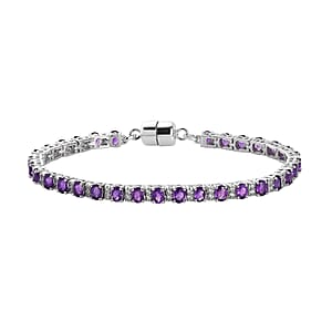 Premium African Amethyst and White Zircon 5.75 ctw Bracelet in Rhodium Over Sterling Silver (7.25 In)