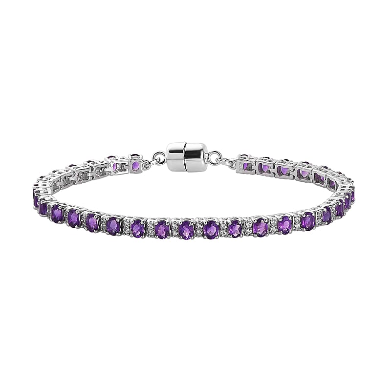 Premium African Amethyst and White Zircon 5.75 ctw Bracelet in Rhodium Over Sterling Silver (7.25 In)