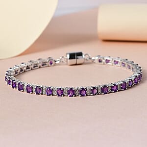 Premium African Amethyst and White Zircon 5.75 ctw Bracelet in Rhodium Over Sterling Silver (7.25 In)