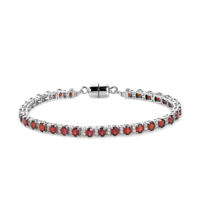 Premium Mozambique Garnet and White Zircon 7.25 ctw Bracelet in Rhodium Over Sterling Silver (7.25 In)