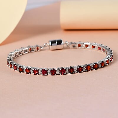 Premium Mozambique Garnet and White Zircon 7.25 ctw Bracelet in Rhodium Over Sterling Silver (7.25 In)