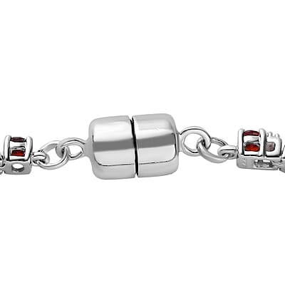 Premium Mozambique Garnet and White Zircon 7.25 ctw Bracelet in Rhodium Over Sterling Silver (7.25 In)