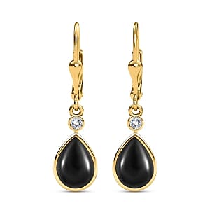 Australian Black Tourmaline and White Zircon Fancy 4.52 ctw Earrings in Vermeil YG Over Sterling Silver
