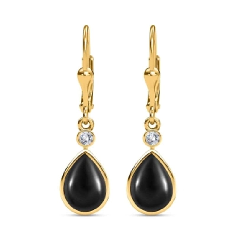 Australian Black Tourmaline and White Zircon Fancy 4.52 ctw Earrings in Vermeil YG Over Sterling Silver