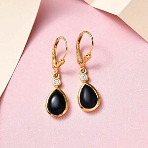 Australian Black Tourmaline and White Zircon Fancy 4.52 ctw Earrings in Vermeil YG Over Sterling Silver