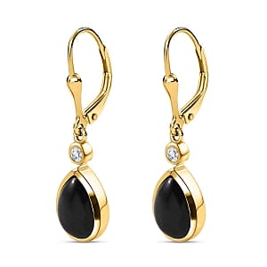 Australian Black Tourmaline and White Zircon Fancy 4.52 ctw Earrings in Vermeil YG Over Sterling Silver