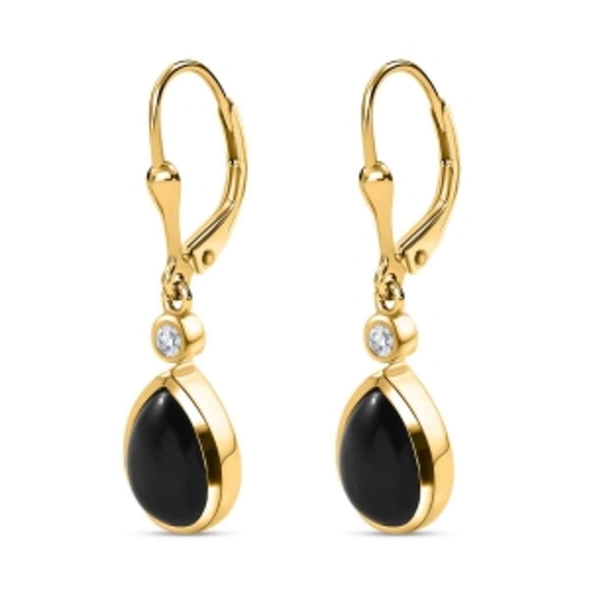 Australian Black Tourmaline and White Zircon Fancy 4.52 ctw Earrings in Vermeil YG Over Sterling Silver image number 4