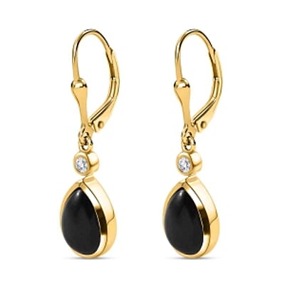 Australian Black Tourmaline and White Zircon Fancy 4.52 ctw Earrings in Vermeil YG Over Sterling Silver