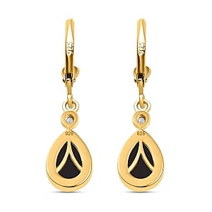 Australian Black Tourmaline and White Zircon Fancy 4.52 ctw Earrings in Vermeil YG Over Sterling Silver