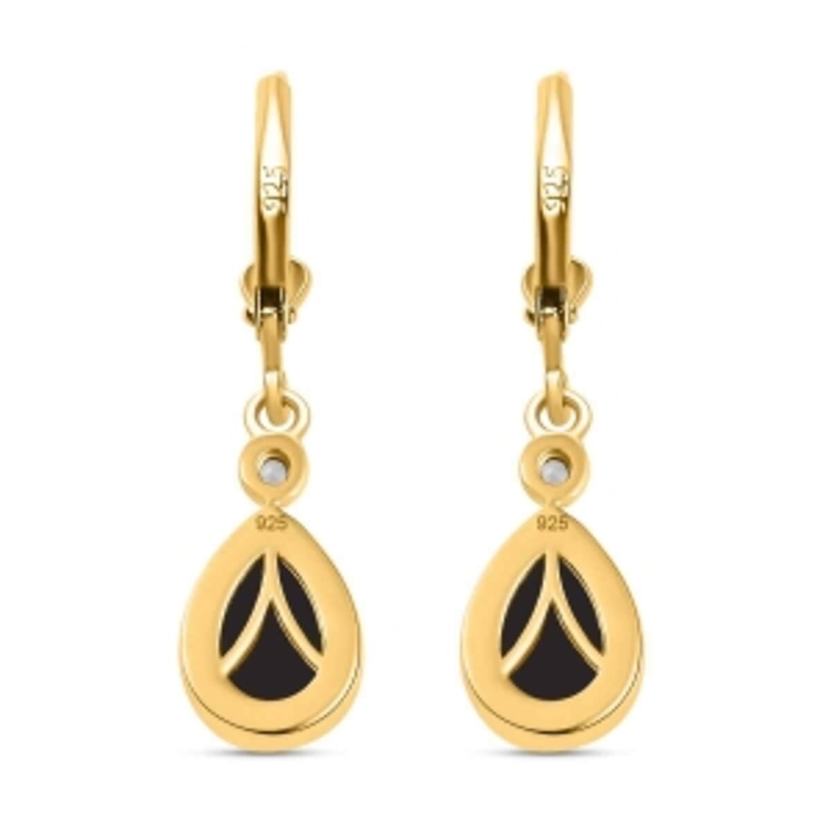 Australian Black Tourmaline and White Zircon Fancy 4.52 ctw Earrings in Vermeil YG Over Sterling Silver image number 5