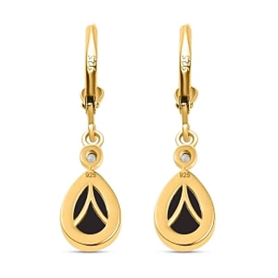 Australian Black Tourmaline and White Zircon Fancy 4.52 ctw Earrings in Vermeil YG Over Sterling Silver