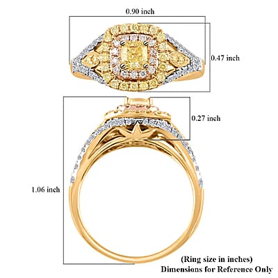 Modani Natural Yellow, Pink & White Diamond 1.00 ctw Ring, Diamond Deco Cluster Ring, 14K Yellow and Rose Gold, Dual Tone Ring, Wedding Ring 1.00 ctw (Size 10.00)
