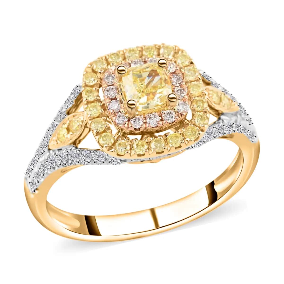 Modani Natural Yellow, Pink & White Diamond Ring, Diamond Deco Cluster Ring, 14K Yellow and Rose Gold, Dual Tone Ring, Wedding Ring 1.00 ctw image number 0