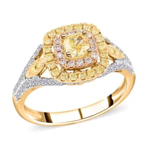 Modani Natural Yellow, Pink & White Diamond Ring, Diamond Deco Cluster Ring, 14K Yellow and Rose Gold, Dual Tone Ring, Wedding Ring 1.00 ctw
