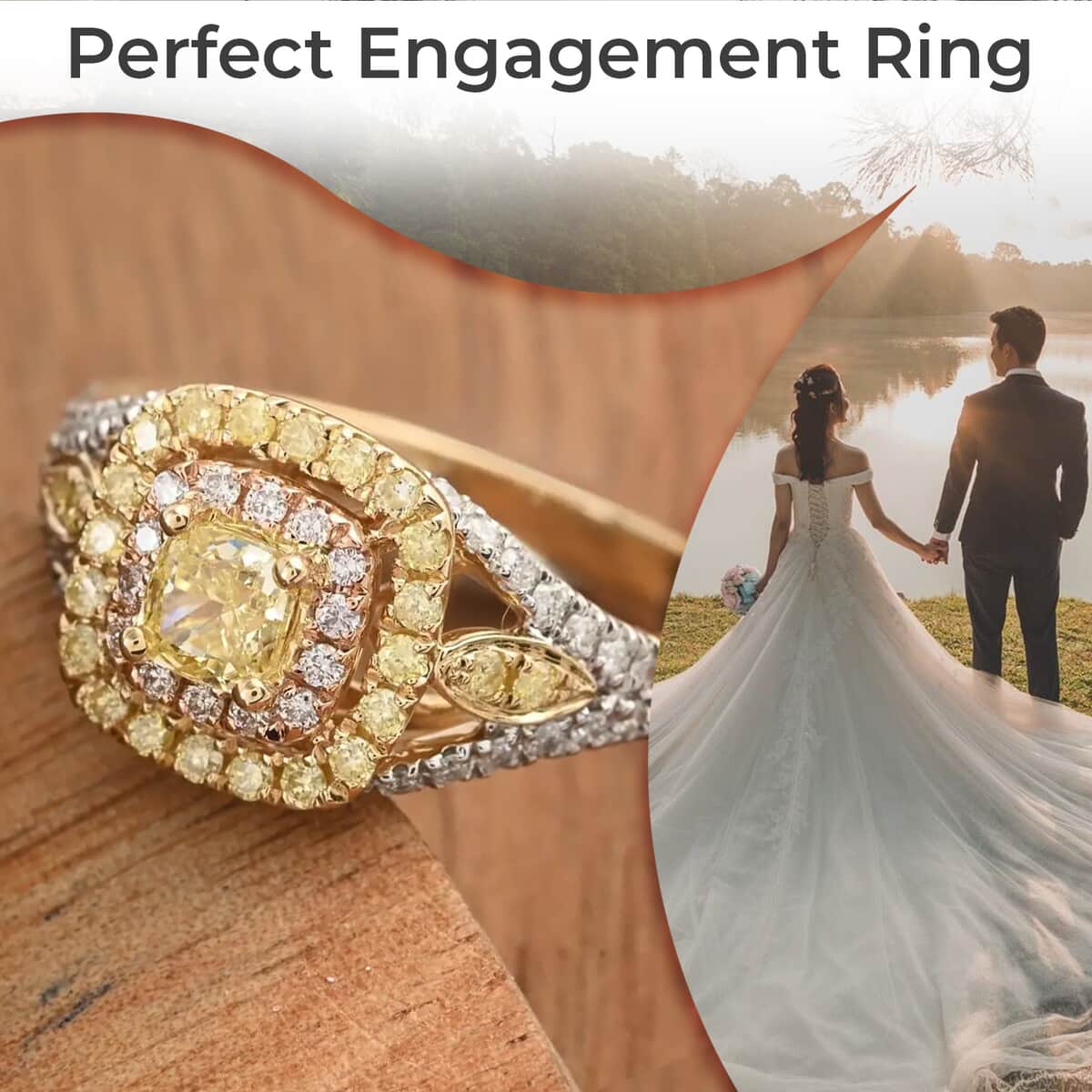 Modani Natural Yellow, Pink & White Diamond Ring, Diamond Deco Cluster Ring, 14K Yellow and Rose Gold, Dual Tone Ring, Wedding Ring 1.00 ctw image number 3