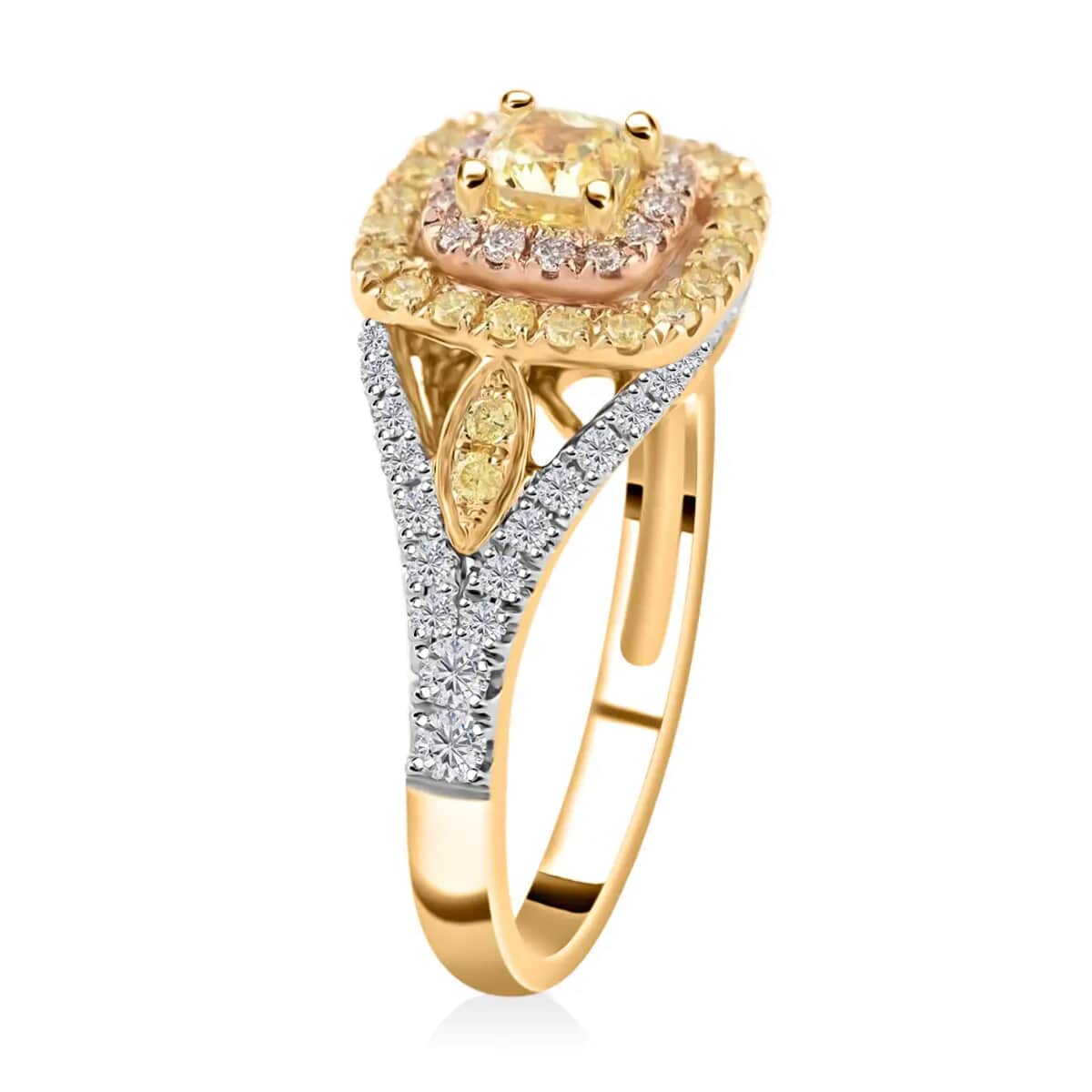 Modani Natural Yellow, Pink & White Diamond Ring, Diamond Deco Cluster Ring, 14K Yellow and Rose Gold, Dual Tone Ring, Wedding Ring 1.00 ctw image number 4