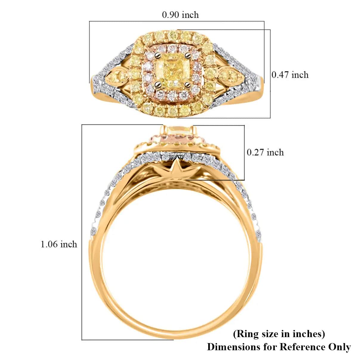 Modani Natural Yellow, Pink & White Diamond Ring, Diamond Deco Cluster Ring, 14K Yellow and Rose Gold, Dual Tone Ring, Wedding Ring 1.00 ctw image number 6