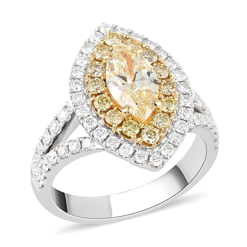 14K White and Yellow Gold Natural Yellow and White Diamond Ring (Size 10.0) 6.70 Grams 2.20 ctw