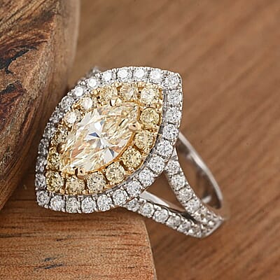 14K White and Yellow Gold Natural Yellow and White Diamond Ring (Size 10.0) 6.70 Grams 2.20 ctw