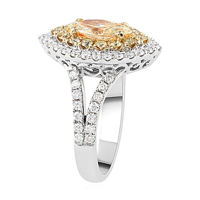 14K White and Yellow Gold Natural Yellow and White Diamond Ring (Size 10.0) 6.70 Grams 2.20 ctw