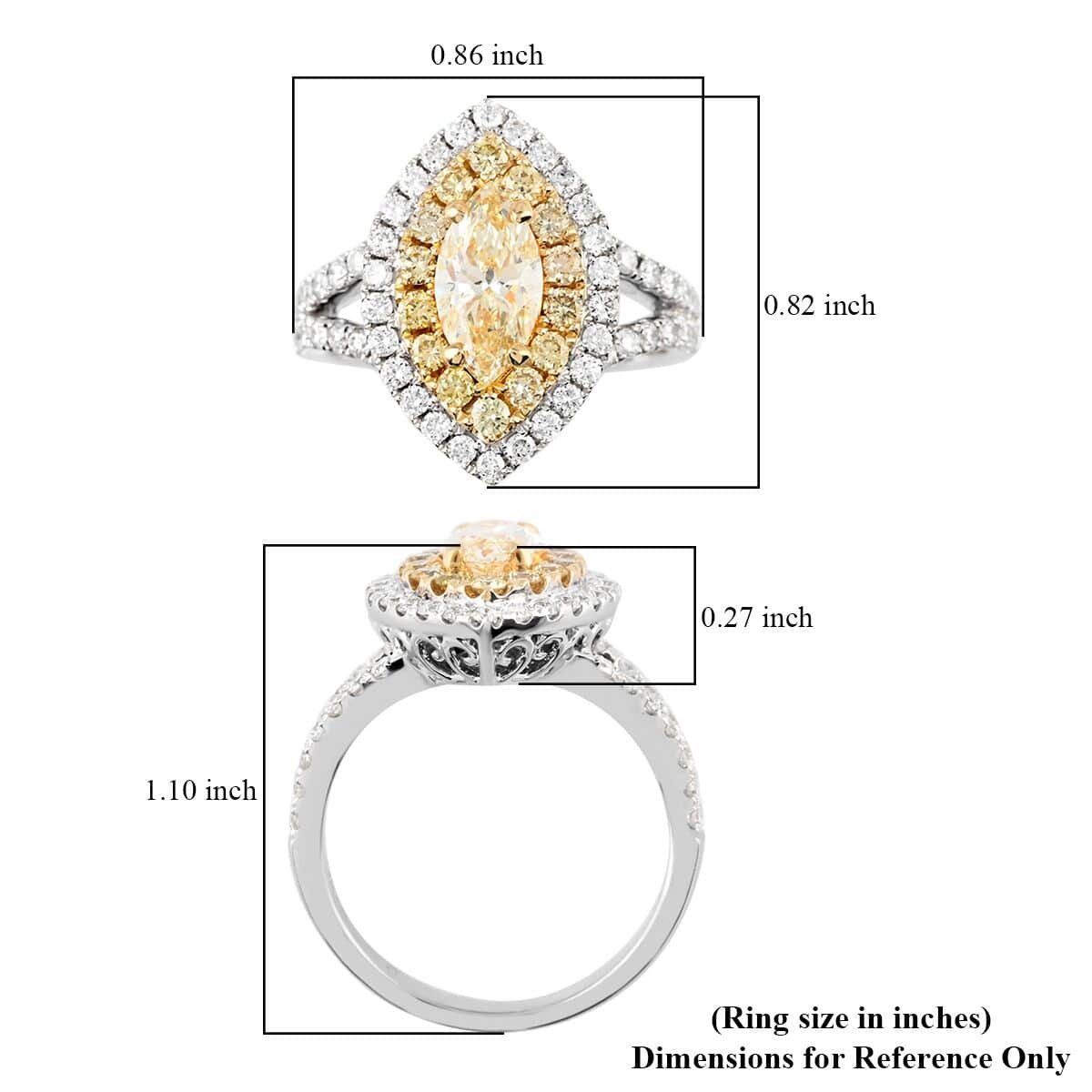 14K White and Yellow Gold Natural Yellow and White Diamond Ring 6.70 Grams 2.20 ctw image number 4