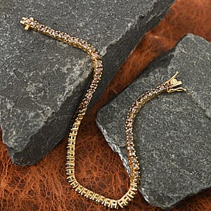 D'Joy Rose Cut Natural Champagne Diamond Tennis Bracelet in Vermeil Rose Gold Over Sterling Silver, Diamond Line Bracelet, Diamond Birthday Anniversary Gift (7.25 In) 6.00 ctw