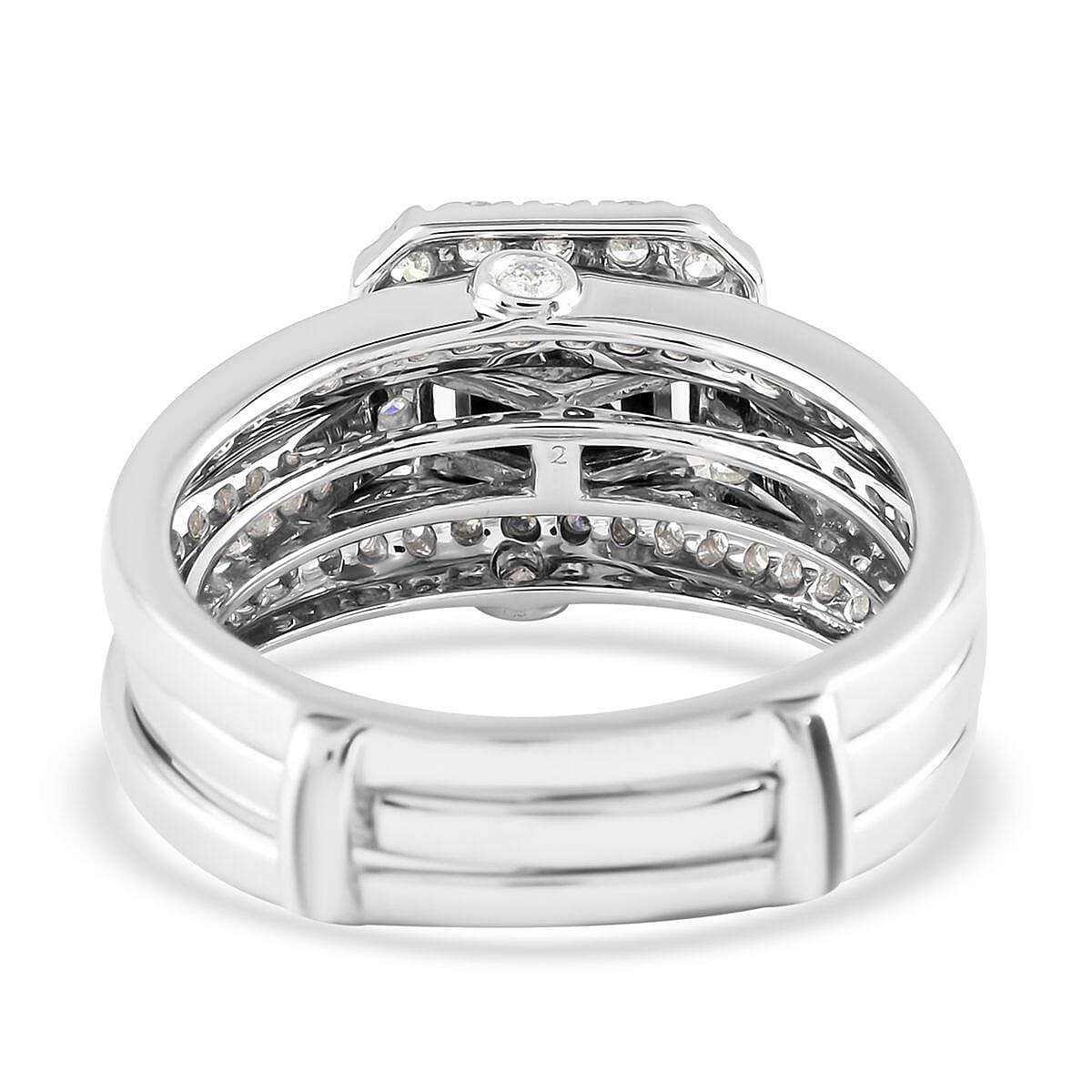 14K White Gold Blue and White Diamond Stackable Ring (Size 7.0) 8.40 Grams 1.50 ctw