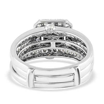14K White Gold Blue and White Diamond Stackable Ring (Size 7.0) 8.40 Grams 1.50 ctw