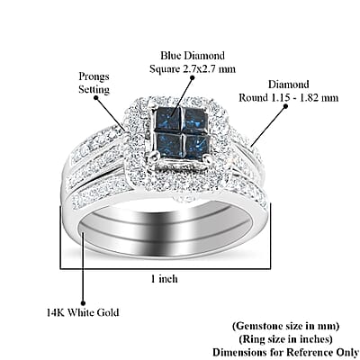 14K White Gold Blue and White Diamond Stackable Ring (Size 7.0) 8.40 Grams 1.50 ctw