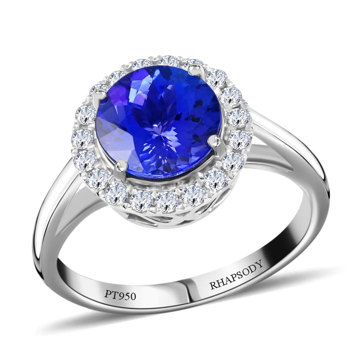 Doorbuster Certified and Appraised RHAPSODY 950 Platinum AAAA Tanzanite and E-F, VS Diamond Halo Ring 6.30 Grams 2.90 ctw image number 0