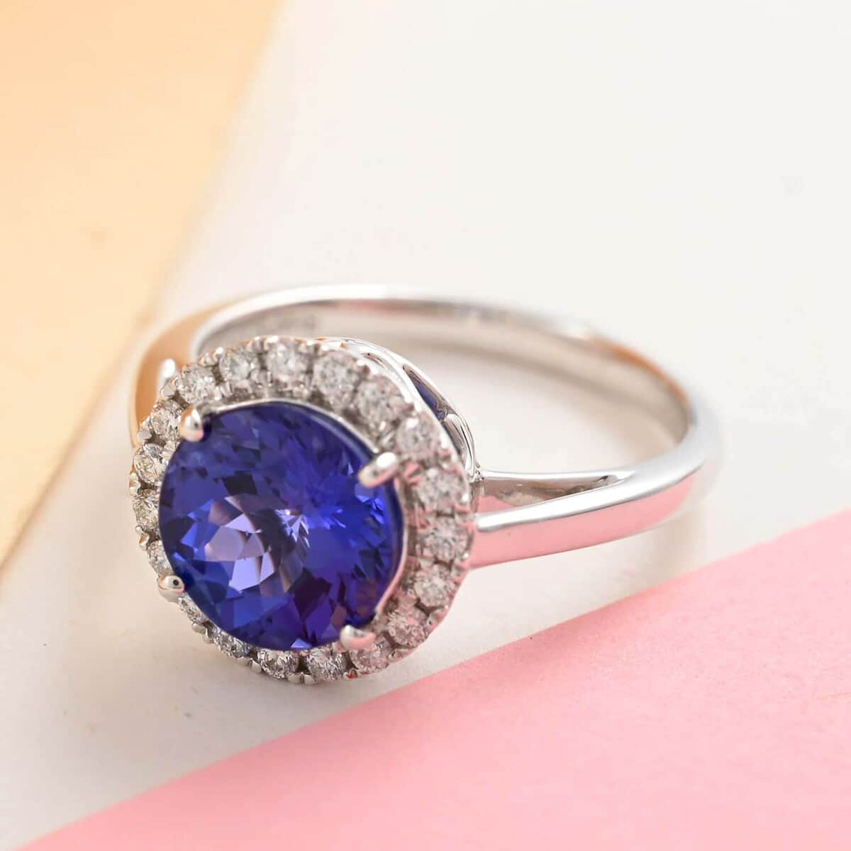Doorbuster Certified and Appraised RHAPSODY 950 Platinum AAAA Tanzanite and E-F, VS Diamond Halo Ring 6.30 Grams 2.90 ctw image number 1