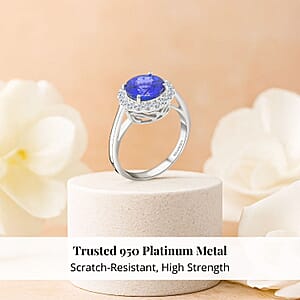 Ankur Treasure Chest Certified Rhapsody 950 Platinum AAAA Tanzanite and E-F, VS Diamond Halo Ring (Size 10.0) 6.30 Grams 2.90 ctw